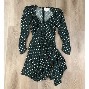 Pia Tjelta The Debbie Dress Hunter Green White Polka Dot Faux Wrap - Size XS
